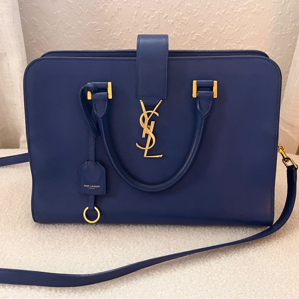 SAINT LAURENT Cabas Leather Blue and Gold hardware Shoulder 357395 R10293A